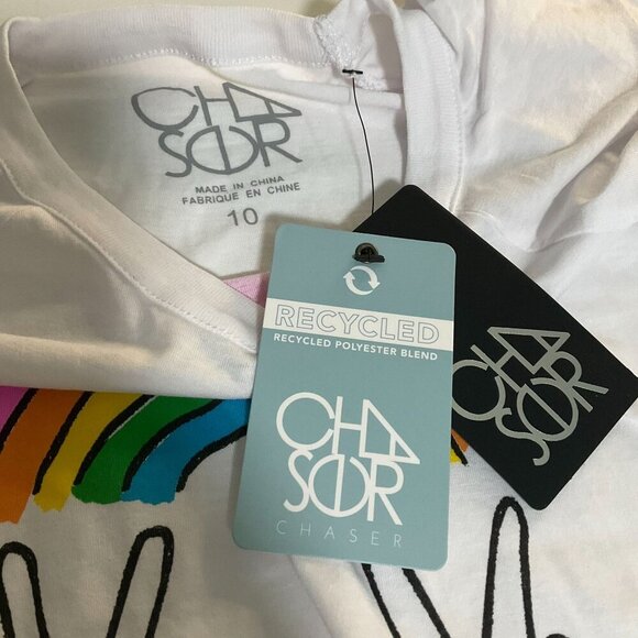 Chaser Kids Girls Rainbow Peace Sign Flutter Short Sleeve T Shirt White Size 10 - Picture 4 of 6